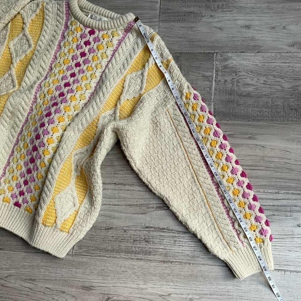 Free People X Mad Brown Knitwear Recycled Sweater/Jumper Cream/Pink/Yellow SZ OS - Picture 12 of 15